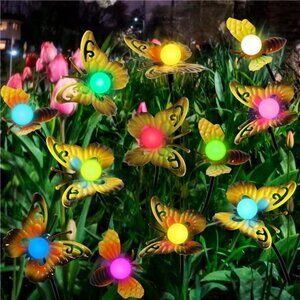 Butterfly Solar Garden Lights - Newest 12 LED Firefly Butterflies Bees Solar